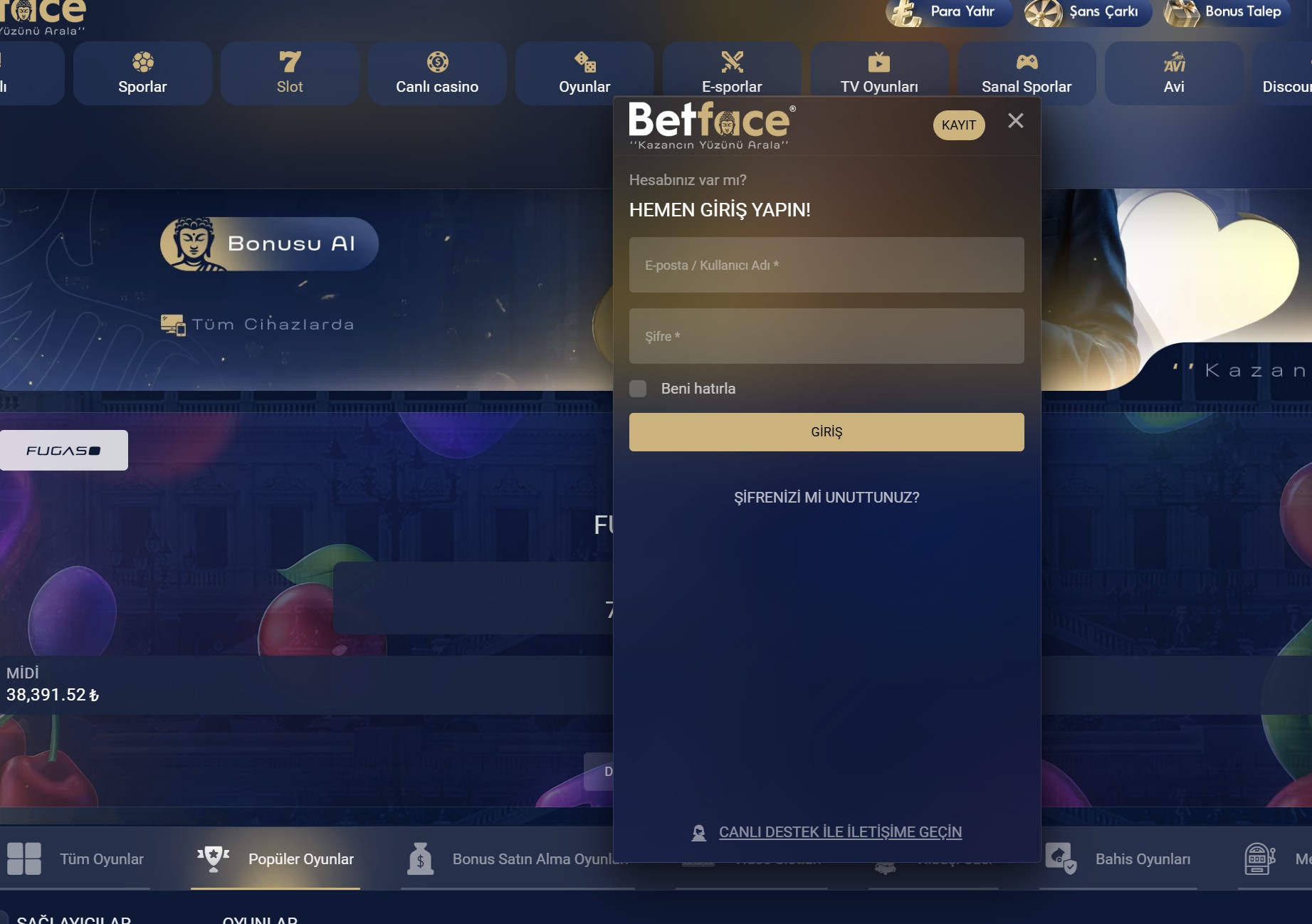 betface giriş